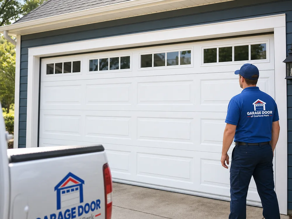 Finished insulated steel sectional garage door installation with aligned panels and clean perimeter weather seal contact