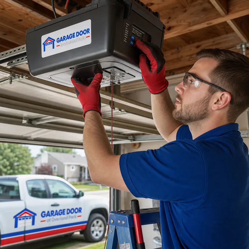 Contractor adjusting garage door opener travel limits while the door is partially open