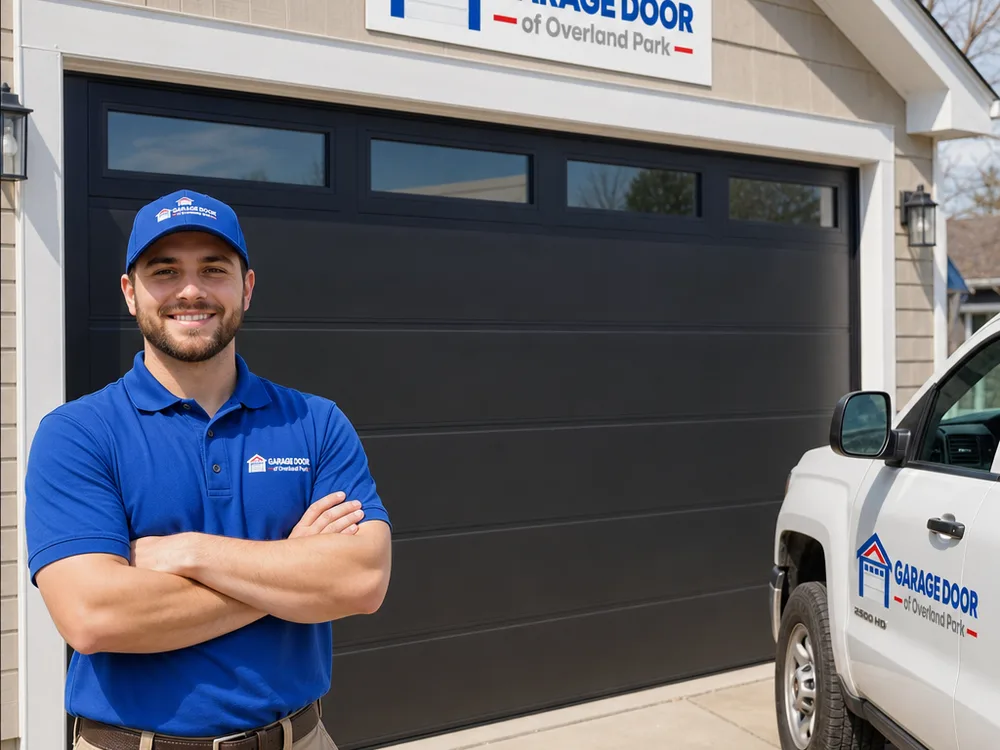 Finished modern steel sectional garage door with even jamb reveals and a new weather seal
